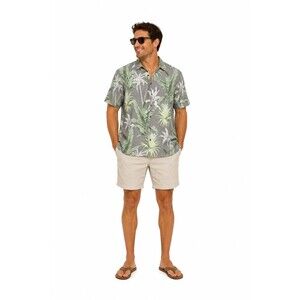 Tommy Bahama 100% Silk Tropical Hawaiian Camp Shirt Men's Large Gray Green L
